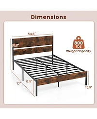 Full Size Bed Frame with Wooden Headboard Under-Bed Storage No Box Spring Needed