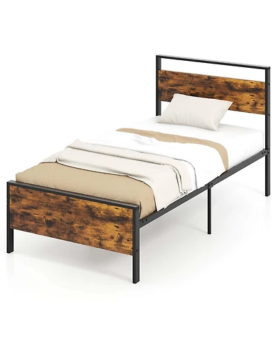 Costway Twin Size Bed Frame with Wooden Headboard and Footboard Under-Bed Storage