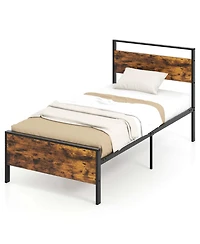 Costway Twin Size Bed Frame with Wooden Headboard and Footboard Under-Bed Storage