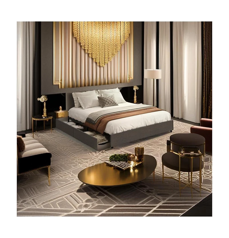 gaomon Platform Bed Frame with 4 Storage Drawers and Strong Wooden Slats Support