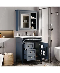 Sillysis 30'' Bathroom Vanity Set with Mirror Cabinet, Solid Wood & Mdf, Soft Close Drawers, Ample Storage for Modern Bathrooms