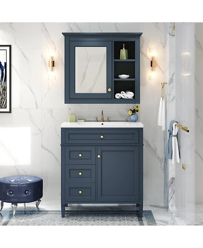 Sillysis 30'' Bathroom Vanity Set with Mirror Cabinet, Solid Wood & Mdf, Soft Close Drawers, Ample Storage for Modern Bathrooms