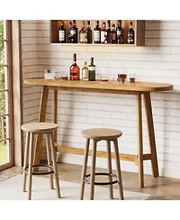 Tribesigns Solid Wood Bar Table with Footrest, 63" Oval Counter Height Table