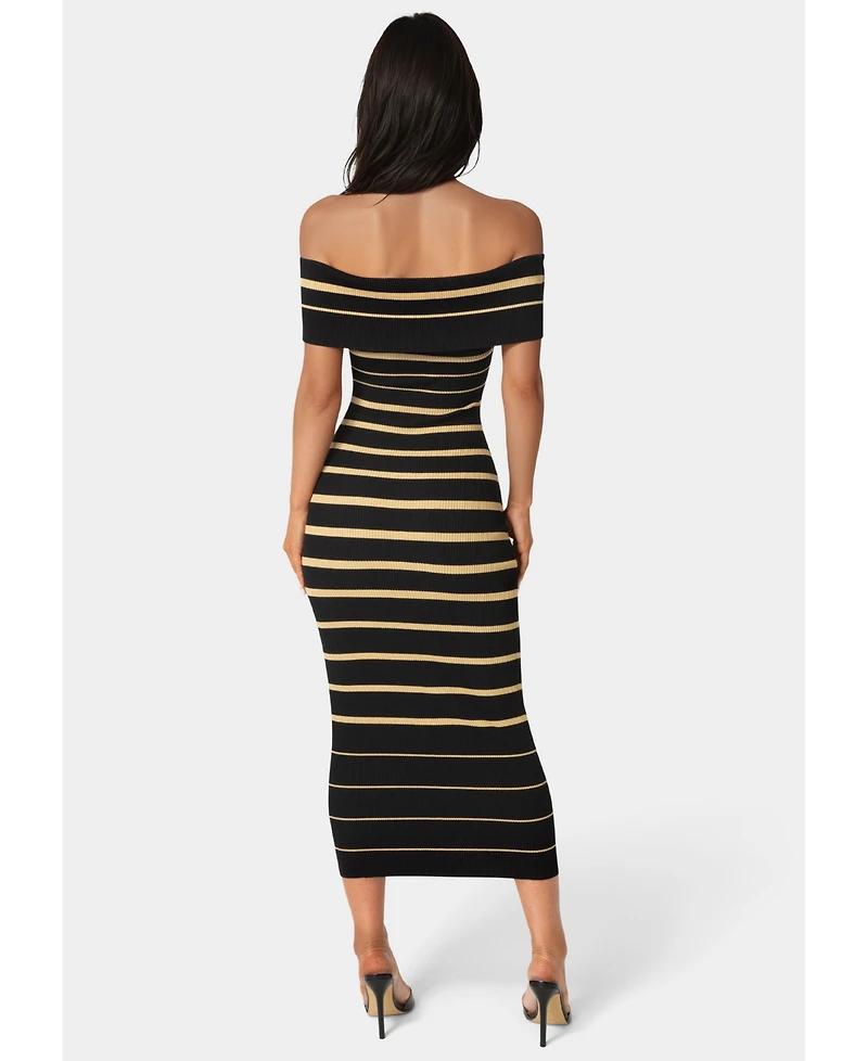 Bebe Women's Stripe Off Shoulder Maxi Dress
