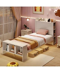Costway Twin Size Bed Frame with Storage Headboard & Footboard Led Bed Frame with 2 Usb Ports