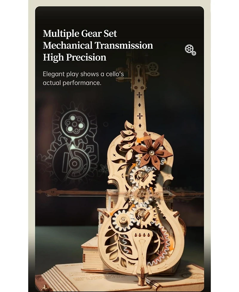 Robotime Magic Cello Adults 3D Puzzles, 3D Wooden Puzzles for Adults, Wooden Music Box Puzzle to Build, Unique Music Gift Hobby Kits Festival Gift