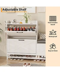 gaomon 2 Flip Drawers Shoe Cabinet with Bench Narrow Entryway Shoe Storage Organizer Freestanding Shoe Rack with Metal Legs
