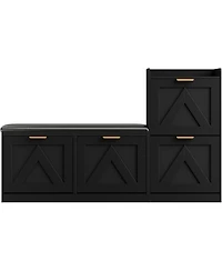 gaomon Farmhouse Shoe Cabinet with Bench 4 Flip Drawers Entryway Shoe Storage Organizer with Comfort Cushioned Seat Freestanding Shoe Rack