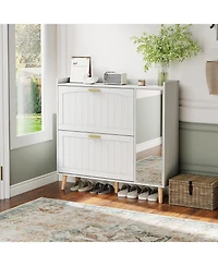 gaomon White Wooden Shoe Cabinet with Mirror 2 Flip Drawers and Side Storage Cabinet Freestanding Modern Shoe Storage with Adjustable shelves