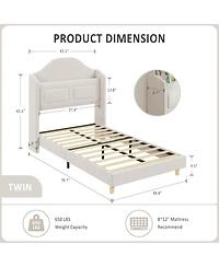 gaomon Twin Bed Frames for Kids, Wingback Velvet Platform with Led Lights, Upholstered Storage Headboard, Wooden Slats Support