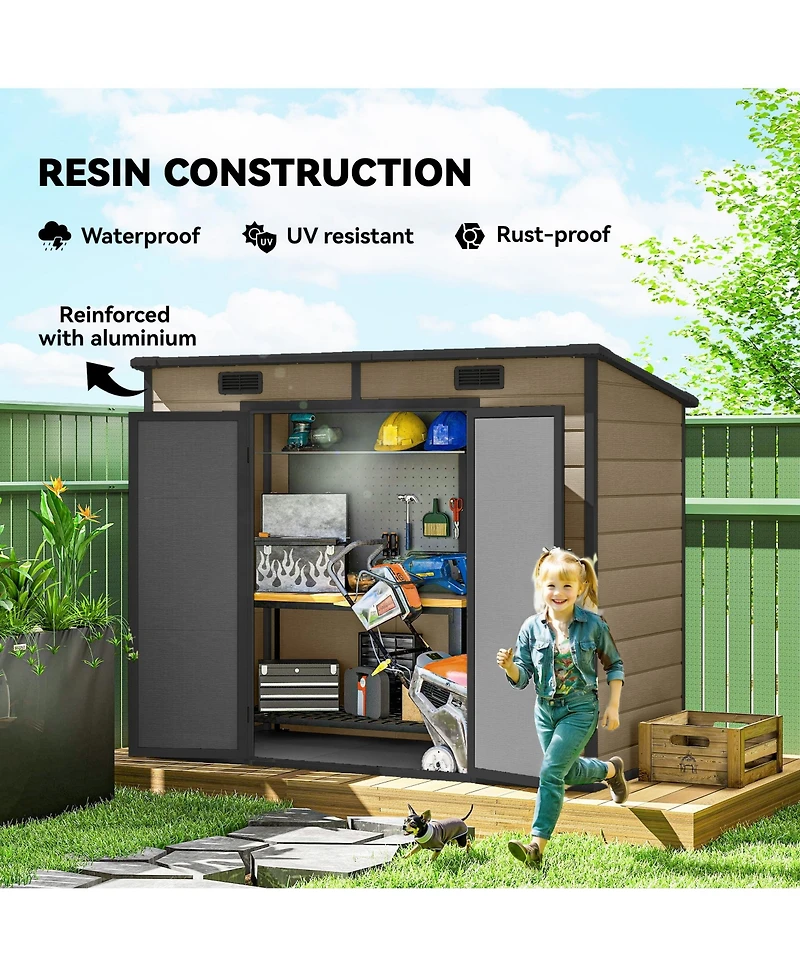 Outsunny 8' x 4' Outdoor Storage Shed, Resin Shed with Floor,