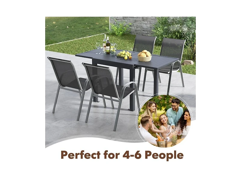 Slickblue Extendable Aluminum Outdoor Dining Set with 4 Stackable Chairs