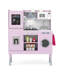 Mecale Pretend Play Kitchen Toy with Range Hood, Ice Maker & Telephone