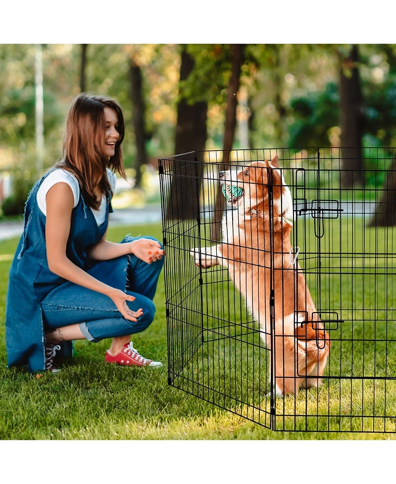 Cozito 8-Panel 30" Foldable Metal Dog Playpen with Door and Top Cover for Indoor Outdoor Use