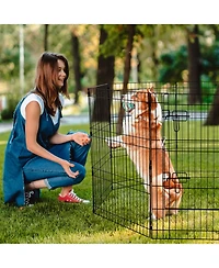 Cozito 8-Panel 30" Foldable Metal Dog Playpen with Door and Top Cover for Indoor Outdoor Use