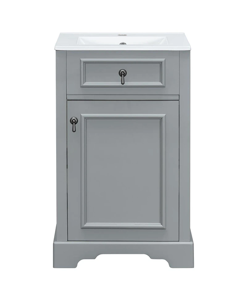 Sillysis 20" Bathroom Vanity with Ceramic Sink, Soft Close Door, Adjustable Shelf & Door Storage for Small Bathrooms