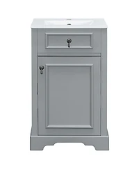 Sillysis 20" Bathroom Vanity with Ceramic Sink, Soft Close Door, Adjustable Shelf & Door Storage for Small Bathrooms