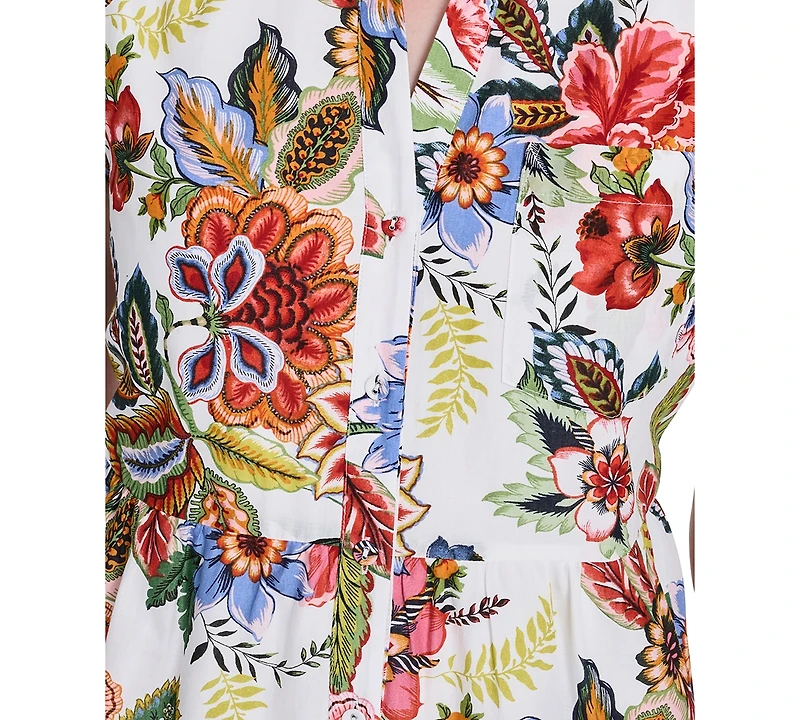 Eliza J Petite Printed Collared Neck Mini Dress