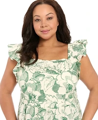 London Times Plus Printed Square Neck Maxi Dress