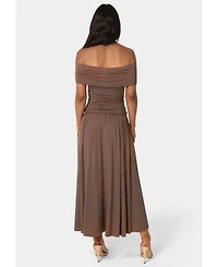 Bebe Women's Off the Shoulder Drop Waist Maxi Dress
