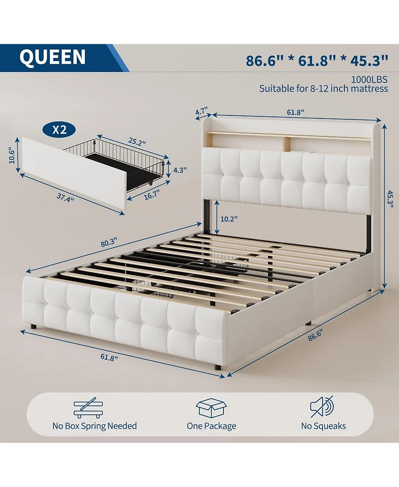 gaomon full upholstered led headboard storage bed frame