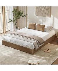 gaomon California Bed Frame, Wood Platform Bed with Fluted Design, Low Profile BedFrame, Minimalist Bed Base with Noise-Free