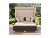 Slickblue Outdoor Rattan Daybed with Canopy Shade and Side Table Storage
