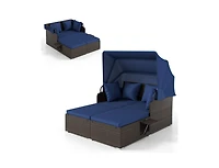 Slickblue Outdoor Rattan Daybed with Canopy Shade and Side Table Storage