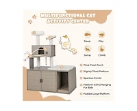 Aostirmotor 2-in-1 Modern Cat Tower with Litter Box Enclosure, Indoor Cat Furniture with Hidden Washroom & Perch