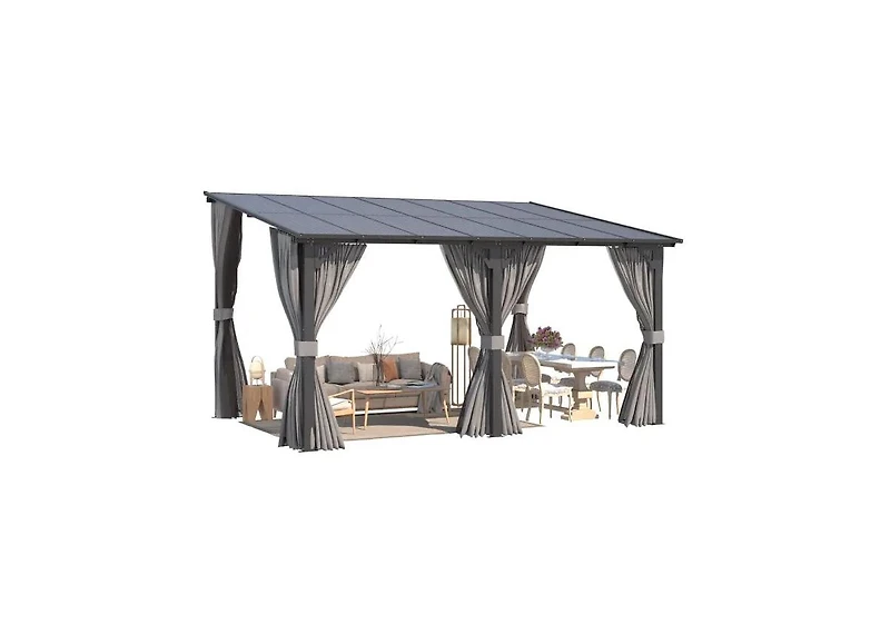 Aecojoy 14'x10' Wall Gazebo with Curtains and Mosquito Netting