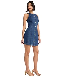 Donna Morgan Women's Sleeveless Crewneck Button-Front Mini Dress