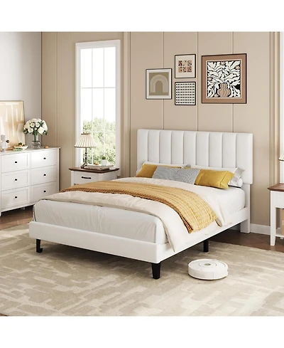 gaomon Full Bed Frame, Velvet Upholstered Platform with Adjustable Vertical Channel Tufted Headboard, No Box Spring Needed, Easy Assembly