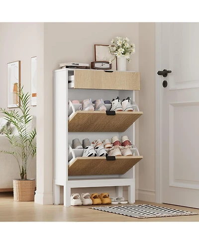 gaomon Shoe Storage Cabinet with Flip Drawers Modern Wooden Shoe Rack with Iron Legs Slim Entryway Hallway Organizer