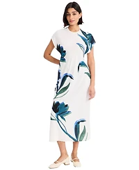 Luxely Women's Crewneck Cap-Sleeve Midi Dress