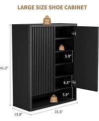 gaomon 63 Inch Shoe Cabinet Large Shoe Storage Cabinet with Adjustable Shelves Wooden Shoe Organizer with Fluted Door Holds 50–60 Pairs for Ent