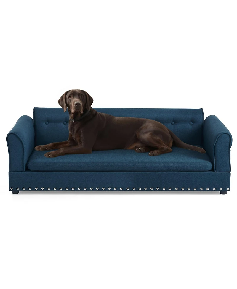 Aostirmotor Oversized Pet Sofa, Modern Linen Fabric Elevated Dog Bed with Backrest & Armrest for Large Dogs