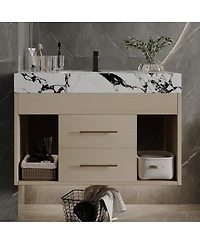 Sillysis 29.9" Floating Bathroom Vanity with Ceramic Sink, Sintered Stone Top, 2 Soft Close Drawers, Wall Mounted for Small Bathrooms