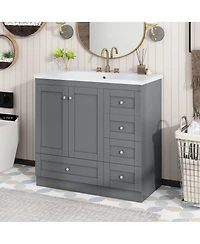Sillysis 36" Shaker Bathroom Vanity with Resin Sink, 4 Soft Close Drawers & 2 Doors, Ample Storage for Modern Homes