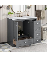 Sillysis 36" Shaker Bathroom Vanity with Resin Sink, 4 Soft Close Drawers & 2 Doors, Ample Storage for Modern Homes
