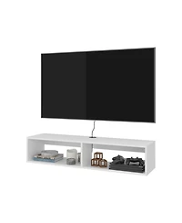 Fm Furniture Arctic Floating White Tv Stand with Open Shelves for Storage, Modern Design.