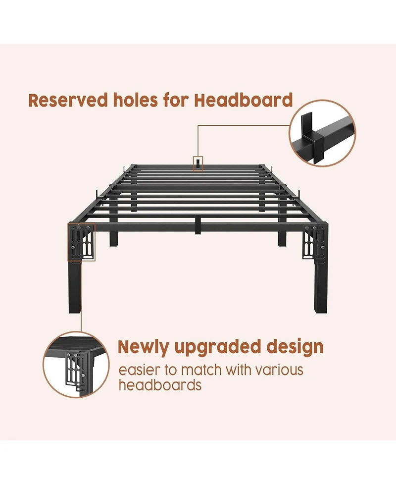 gaomon Bed Frame 14 Inch Metal Platform No Screws 800 Lbs Heavy Duty Tool-Free Iron Slats No Box Spring