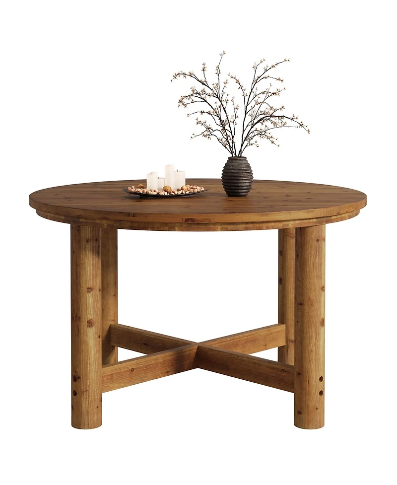 Tribesigns 47" Solid Wood Dining Table for 4-6, Farmhouse Round Kitchen Table