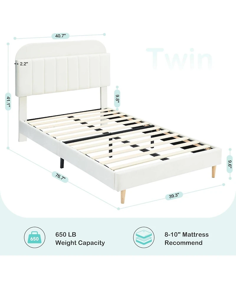 gaomon Storage Headboard, Velvet Upholstered Platform Blue Bedframe for Kids, Girl Bed, Strong Wooden Slats, Noise-Free