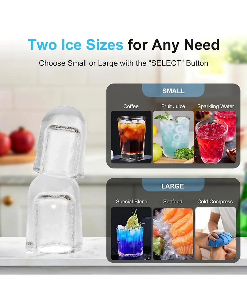 Antarctic Star Slim Stainless Steel Ice Maker, Dual Water Tanks (2L Total) & 26 lbs. Capacity