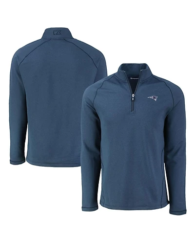 Cutter & Buck Men's Heather Navy New England Patriots Peshastin Eco Fleece Tri-Blend Raglan Quarter-Zip Jacket
