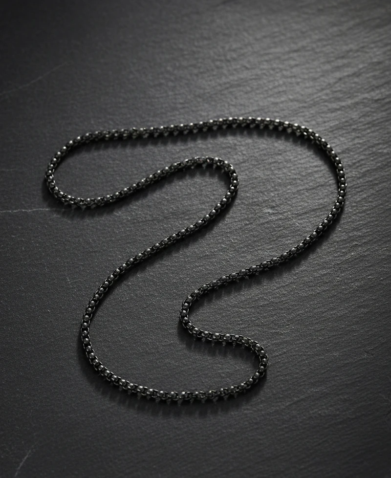 Rhona Sutton Men's Black Plated Stainless Steel Rolo Chain Necklace