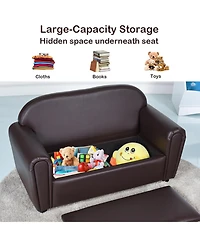 Gymax Kids Sofa Armrest Chair Lounge Couch Wood Construction Storage Box Living Room