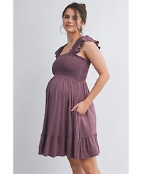 Hello Miz Maternity Empire Waist Cap Sleeve Smocked Dress with Ruffle Hem
