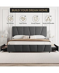 gaomon Bed Frame with Adjustable Headboard and 4 Storage Drawers, Soft Upholstered Platform Bed Frames with Wooden Slats Support