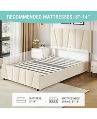 gaomon Bed Frame with Adjustable Headboard and 4 Storage Drawers, Soft Upholstered Platform Frames Wooden Slats Support